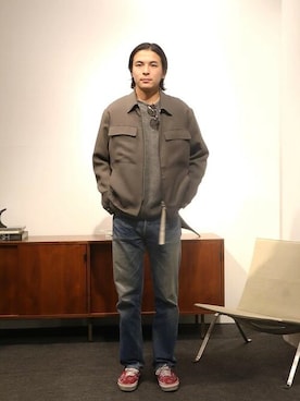 「COLUMN（コラム）のアイテム（ブルゾン）」を使った、ESTNATION MENSさん（メンズ・180cm）の冬コーディネート