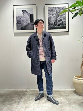 「ESTNATION（エストネーション）のアイテム（ステンカラーコート）」を使った、ESTNATION MENSさん（メンズ・177cm）の冬コーディネート