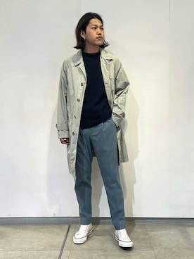 「ESTNATION（エストネーション）のアイテム（ステンカラーコート）」を使った、ESTNATION MENSさん（メンズ・176cm）の春コーディネート