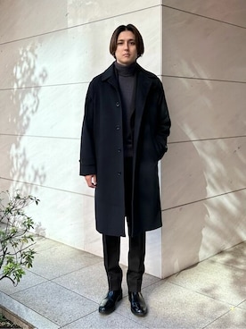 「ESTNATION（エストネーション）のアイテム（ステンカラーコート）」を使った、ESTNATION MENSさん（メンズ・175cm）の冬コーディネート