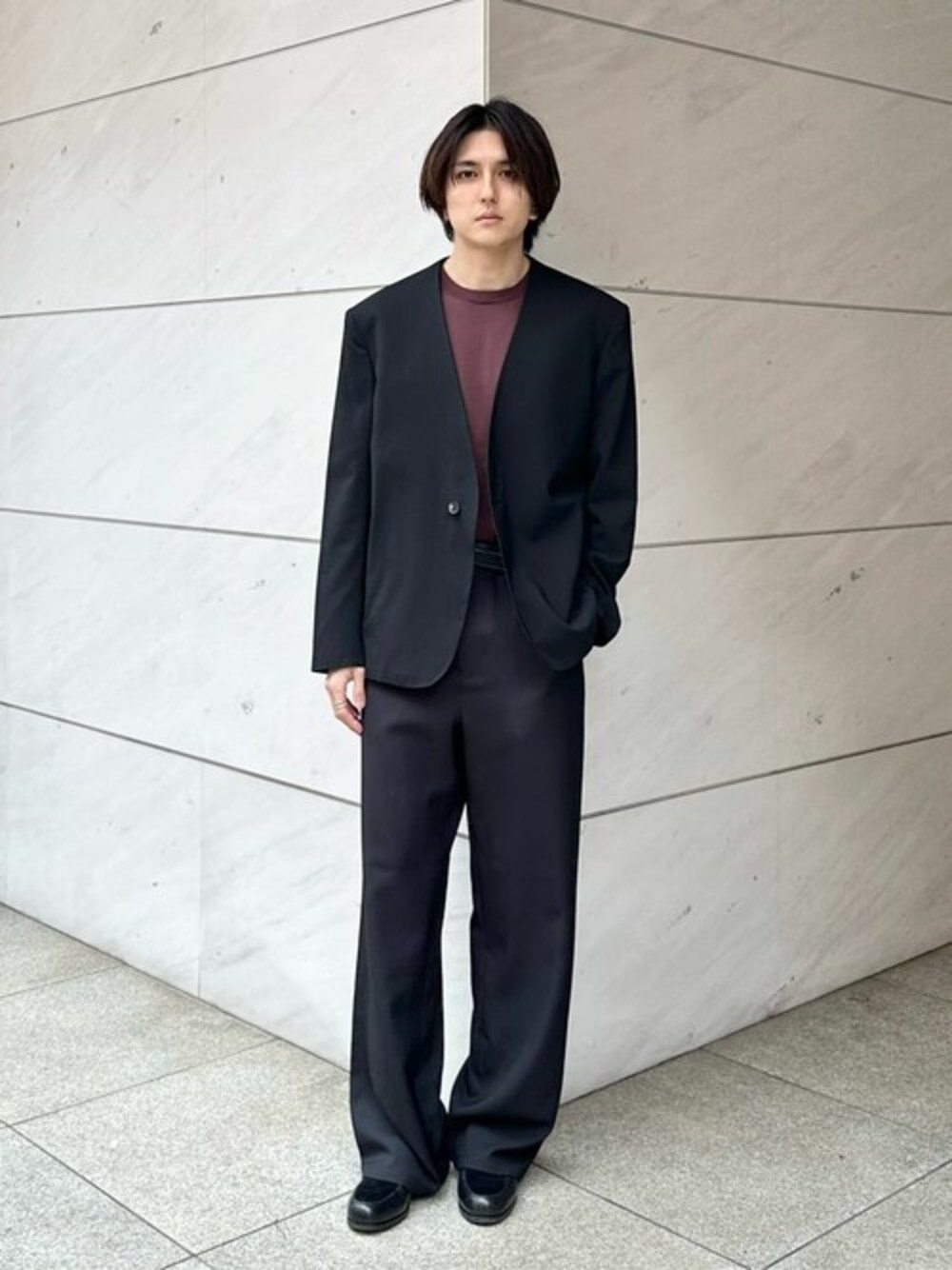COLUMNのノーカラージャケットを使ったメンズ人気ファッション