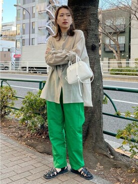 「Ungrid（アングリッド）の【WEB限定】ナイロンカラーテーパードパンツ（その他パンツ）」を使った、Ungrid STAFFさん（レディース・161cm）の冬コーディネート