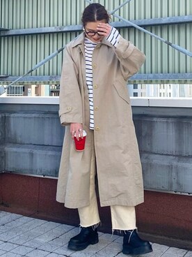 「Ungrid（アングリッド）のアイテム（ステンカラーコート）」を使った、Ungrid STAFFさん（レディース・165cm）の冬コーディネート