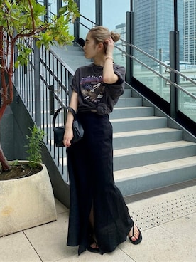 「Ungrid（アングリッド）のイーグルプリントTee（Tシャツ/カットソー）」を使った、Ungrid STAFFさん（レディース・155cm）の夏コーディネート