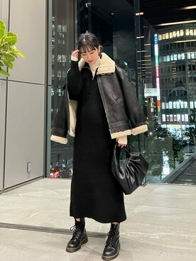 「Ungrid（アングリッド）のアイテム（ムートンコート）」を使った、Ungrid STAFFさん（レディース・164cm）の秋コーディネート