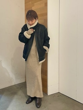 「Ungrid（アングリッド）のアイテム（ムートンコート）」を使った、Ungrid STAFFさん（レディース・155cm）の秋コーディネート