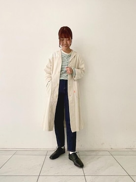 「POU DOU DOU（プードゥドゥ）のアイテム（ステンカラーコート）」を使った、ヤマシタさん（レディース・163cm）の春コーディネート