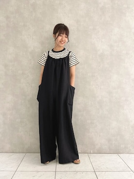 「POU DOU DOU（プードゥドゥ）のアイテム（サロペット/オーバーオール）」を使った、ヤマシタさん（レディース・163cm）の夏コーディネート