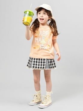 「アイテム（スカート、ブラック系）」を使った、KPさん（キッズ・108cm）の春コーディネート