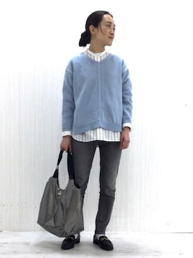 「human woman（ヒューマンウーマン）の≪arrive 5e≫デニムパンツ（デニムパンツ）」を使った、Yokoさん（レディース・158cm）の冬コーディネート