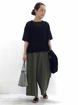 「アイテム（タンクトップ、グレー系）」を使った、Yokoさん（レディース・158cm）の夏コーディネート