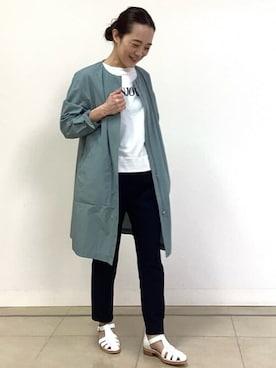 「アイテム（ノーカラーコート）」を使った、Yokoさん（レディース・158cm）の春コーディネート