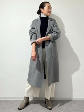 「ニットベスト」｜「アイテム（チェスターコート）」を使った、Yokoさん（レディース・158cm）の秋コーディネート