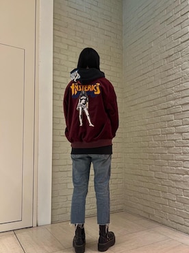 「HYSTERIC GLAMOUR（ヒステリックグラマー）のSNAKE LOOP 8分丈クラッシュデニムパンツ（デニムパンツ）」を使った、ゆうかさん（レディース・164cm）の秋コーディネート