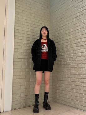 「バックプリント」｜「アイテム（ブルゾン）」を使った、ゆうかさん（レディース・164cm）の冬コーディネート