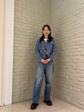「ワイドパンツ 」｜「アイテム（デニムジャケット）」を使った、ゆうかさん（レディース・164cm）の冬コーディネート