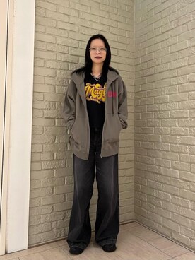 「HYSTERIC GLAMOUR（ヒステリックグラマー）のBLACK MAGIC WOMAN チビTシャツ（Tシャツ/カットソー）」を使った、ゆうかさん（レディース・164cm）の冬コーディネート