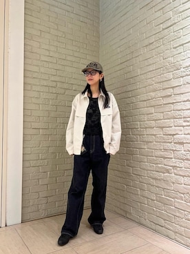 「HYSTERIC GLAMOUR（ヒステリックグラマー）の1タックワイドデニムパンツ（デニムパンツ、ブルー系）」を使った、ゆうかさん（レディース・164cm）の春コーディネート