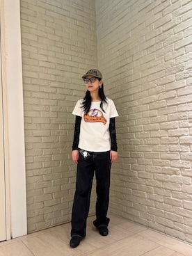 「HYSTERIC GLAMOUR（ヒステリックグラマー）の1タックワイドデニムパンツ（デニムパンツ、ブルー系）」を使った、ゆうかさん（レディース・164cm）の春コーディネート