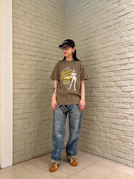 「HYSTERIC GLAMOUR（ヒステリックグラマー）のロゴスタッズ フラグメントケース（財布、ブラック系）」を使った、ゆうかさん（レディース・164cm）の春コーディネート