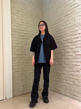 「HYSTERIC GLAMOUR（ヒステリックグラマー）のデニムフレアパンツ（デニムパンツ、ブルー系）」を使った、ゆうかさん（レディース・164cm）の春コーディネート