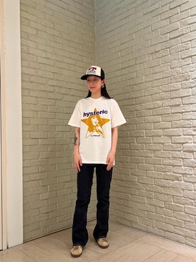「HYSTERIC GLAMOUR（ヒステリックグラマー）のGUITAR GIRL メッシュキャップ（キャップ、ブラック系）」を使った、ゆうかさん（レディース・164cm）の春コーディネート