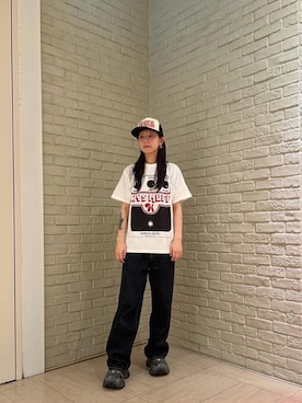 「HYSTERIC GLAMOUR（ヒステリックグラマー）の1タックワイドデニムパンツ（デニムパンツ、ブルー系）」を使った、ゆうかさん（レディース・164cm）の夏コーディネート