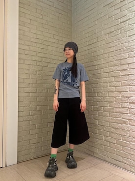「HYSTERIC GLAMOUR（ヒステリックグラマー）のBANANA GIRL Tシャツ（Tシャツ/カットソー、ブルー系）」を使った、ゆうかさん（レディース・164cm）の夏コーディネート