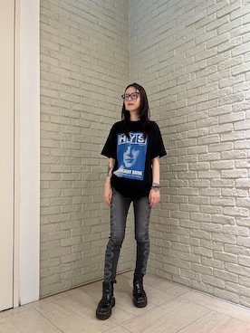 「HYSTERIC GLAMOUR（ヒステリックグラマー）のPICK レザーブレスレット（ブレスレット、ブラック系）」を使った、ゆうかさん（レディース・164cm）の夏コーディネート