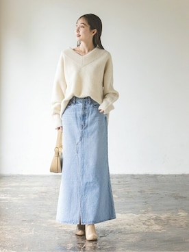 NOBLE ノーブル YAK ワイドVネックニット サックスブルー ヤク NOBLE ノーブル YAK/ヤク ワイドVネックニット ブルー