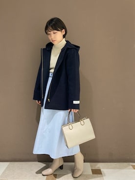 「a.v.v（アーヴェヴェ）のアイテム（ノーカラーコート）」を使った、a.v.v本社スタッフさん（レディース・154cm）の冬コーディネート