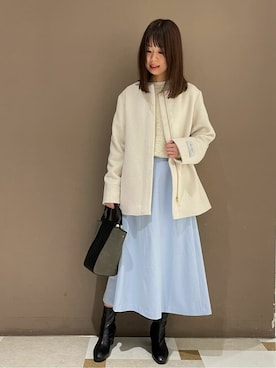 「a.v.v（アーヴェヴェ）のアイテム（ノーカラーコート）」を使った、a.v.v本社スタッフさん（レディース・156cm）の冬コーディネート
