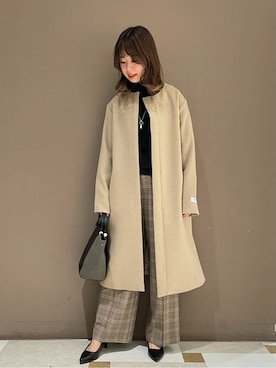 「a.v.v（アーヴェヴェ）のアイテム（ノーカラーコート）」を使った、a.v.v本社スタッフさん（レディース・156cm）の冬コーディネート