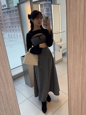 「カフェ」｜「アイテム（ワンピース/ドレス）」を使った、sayoさん（レディース・155cm）の冬コーディネート