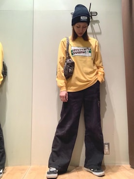 「ワイドパンツ 」｜「アイテム（ニットキャップ/ビーニー）」を使った、kanaさん（レディース・172cm）の秋コーディネート