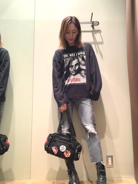「HYSTERIC GLAMOUR（ヒステリックグラマー）のSNAKE LOOP 8分丈クラッシュデニムパンツ（デニムパンツ）」を使った、kanaさん（レディース・172cm）の秋コーディネート