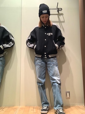 「バックプリント」｜「アイテム（ブルゾン）」を使った、kanaさん（レディース・172cm）の秋コーディネート