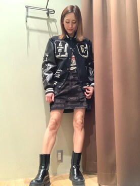 「バックプリント」｜「アイテム（ブルゾン）」を使った、kanaさん（レディース・172cm）の冬コーディネート