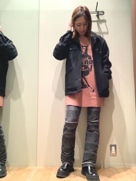 「バックプリント」｜「アイテム（ブルゾン）」を使った、kanaさん（レディース・172cm）の冬コーディネート