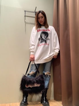 「HYSTERIC GLAMOUR（ヒステリックグラマー）のSNAKE LOOP 8分丈クラッシュデニムパンツ（デニムパンツ）」を使った、kanaさん（レディース・172cm）の冬コーディネート