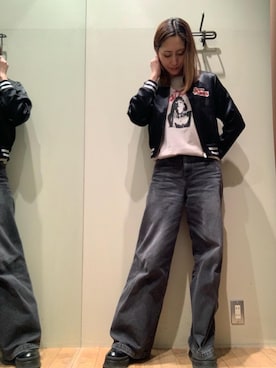 「ワイドパンツ 」｜「アイテム（ブルゾン）」を使った、kanaさん（レディース・172cm）の冬コーディネート