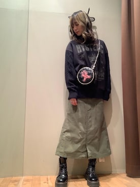 「HYSTERIC GLAMOUR（ヒステリックグラマー）のミリタリーロングスカート（スカート）」を使った、kanaさん（レディース・172cm）の秋コーディネート
