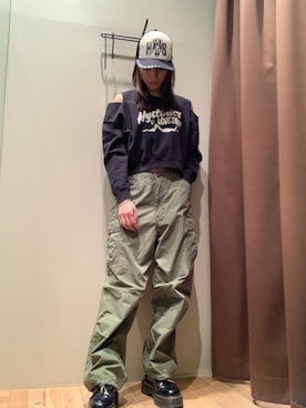 「HYSTERIC GLAMOUR（ヒステリックグラマー）のSEE NO EVIL スタッズメッシュキャップ（キャップ、ブラック系）」を使った、kanaさん（レディース・172cm）の春コーディネート