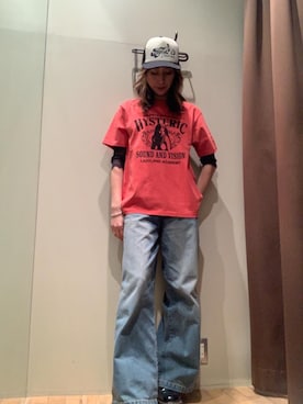「HYSTERIC GLAMOUR（ヒステリックグラマー）のデニムワイドパンツ（デニムパンツ、ブルー系）」を使った、kanaさん（レディース・172cm）の春コーディネート