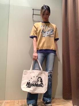 「HYSTERIC GLAMOUR（ヒステリックグラマー）のローライズフレアデニムパンツ（デニムパンツ、ブルー系）」を使った、kanaさん（レディース・172cm）の春コーディネート