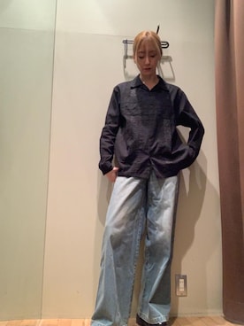 「HYSTERIC GLAMOUR（ヒステリックグラマー）のデニムワイドパンツ（デニムパンツ、ブルー系）」を使った、kanaさん（レディース・172cm）の春コーディネート