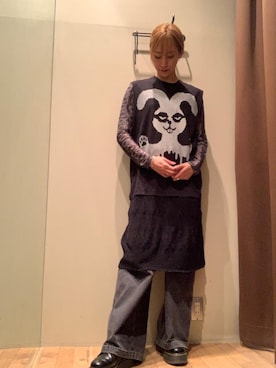 「HYSTERIC GLAMOUR（ヒステリックグラマー）のデニムワイドパンツ（デニムパンツ、ブラック系）」を使った、kanaさん（レディース・172cm）の春コーディネート