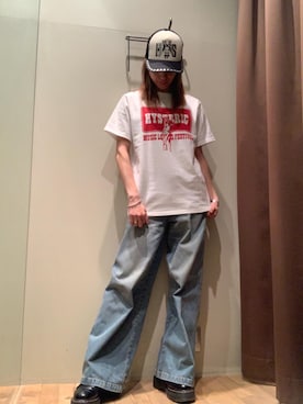 「HYSTERIC GLAMOUR（ヒステリックグラマー）のデニムワイドパンツ（デニムパンツ、ブルー系）」を使った、kanaさん（レディース・172cm）の春コーディネート