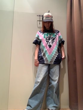 「HYSTERIC GLAMOUR（ヒステリックグラマー）のデニムワイドパンツ（デニムパンツ、ブルー系）」を使った、kanaさん（レディース・172cm）の春コーディネート