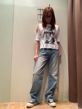 「HYSTERIC GLAMOUR（ヒステリックグラマー）のMETAL GIRL Tシャツ（Tシャツ/カットソー、ホワイト系）」を使った、kanaさん（レディース・172cm）の春コーディネート